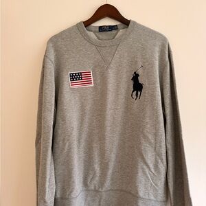 Polo by Ralph Lauren Gray Crewneck Sweater with Flag Patch